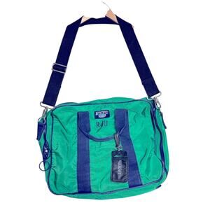 Lands End Lighthouse Vtg USA Made Duffle Shoulder Bag Travel Green Weekender